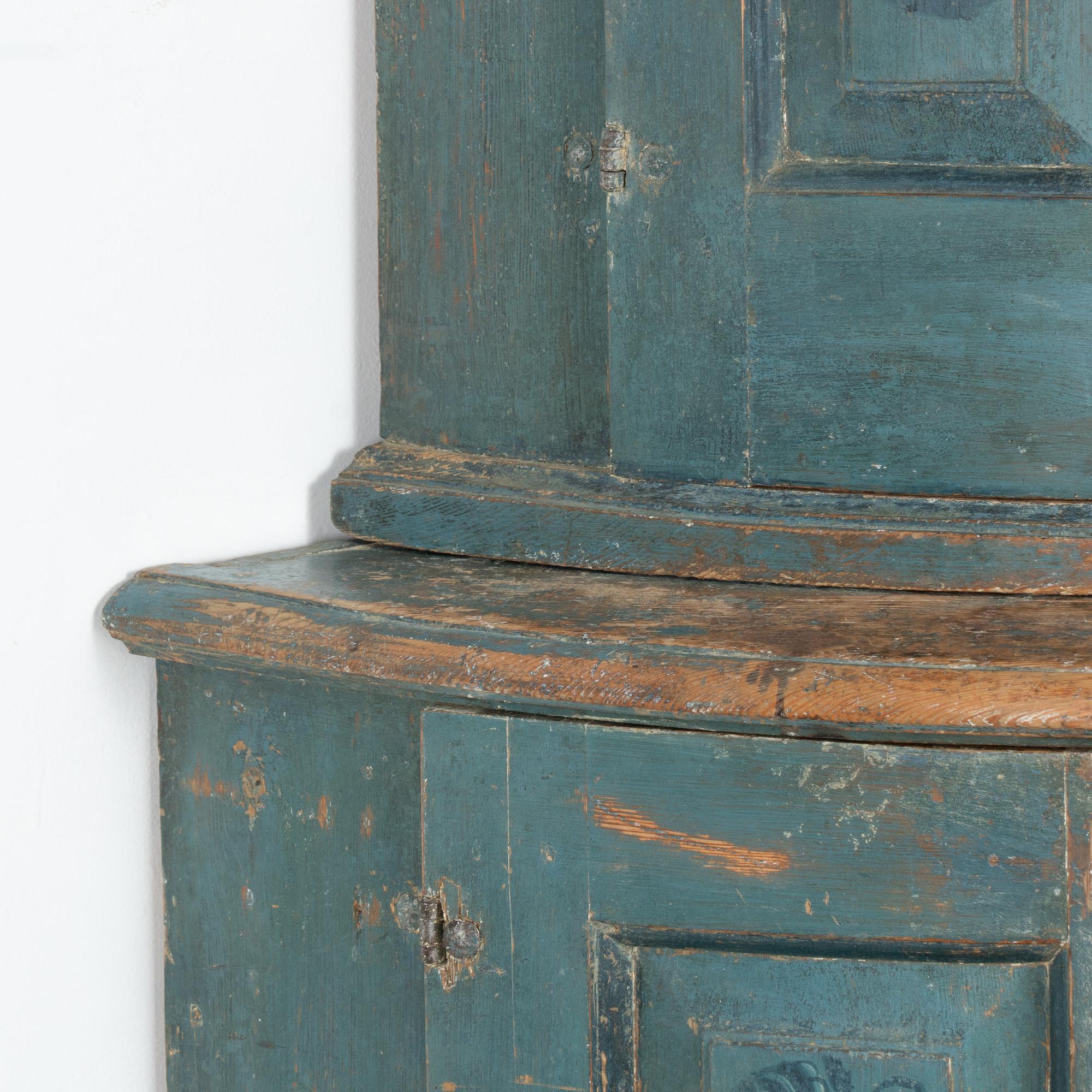 Original Blue Painted Swedish Corner Cupboard Cabinet dated 1806 3