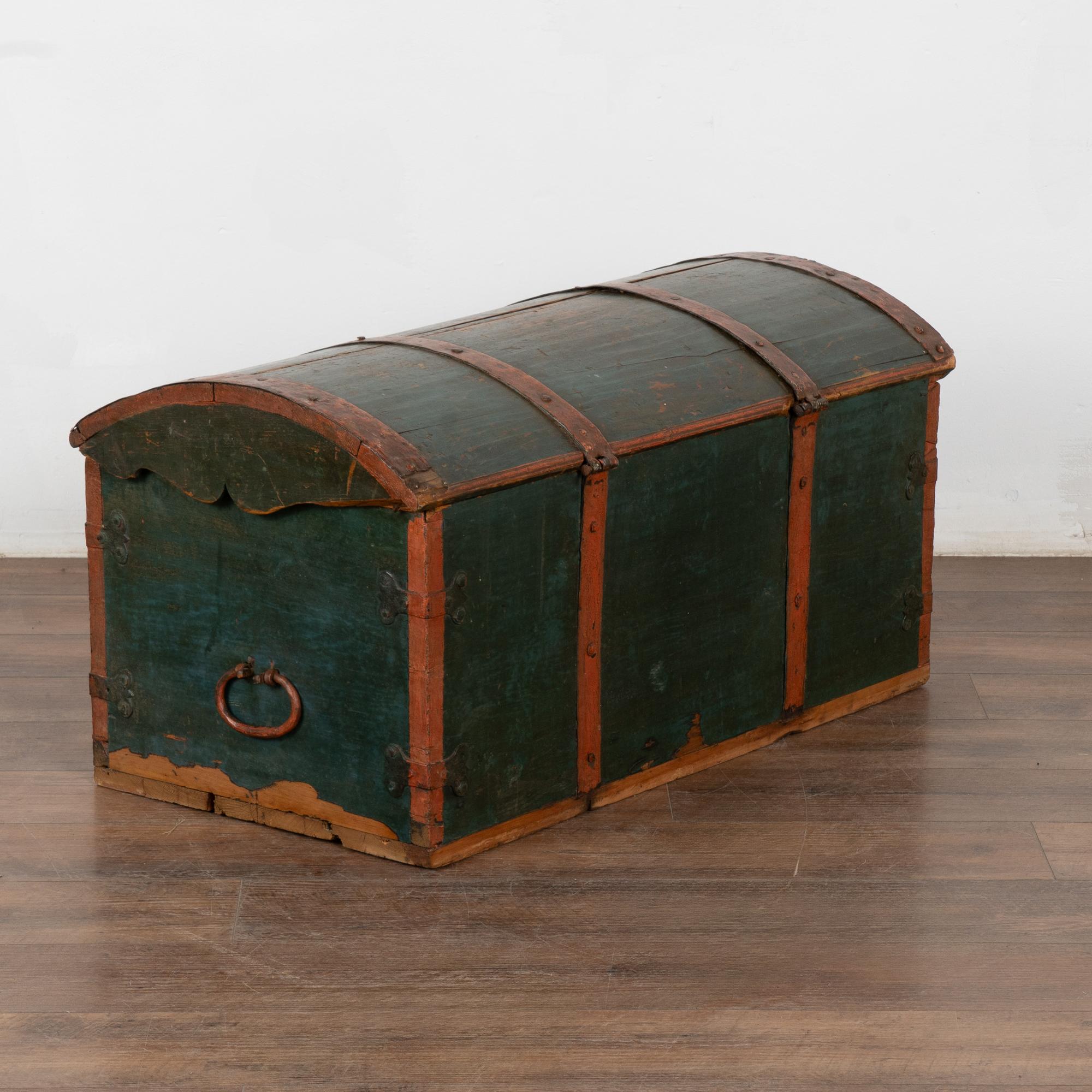 Original Blue Painted Swedish Dome Top Trunk dated 1802 For Sale 4