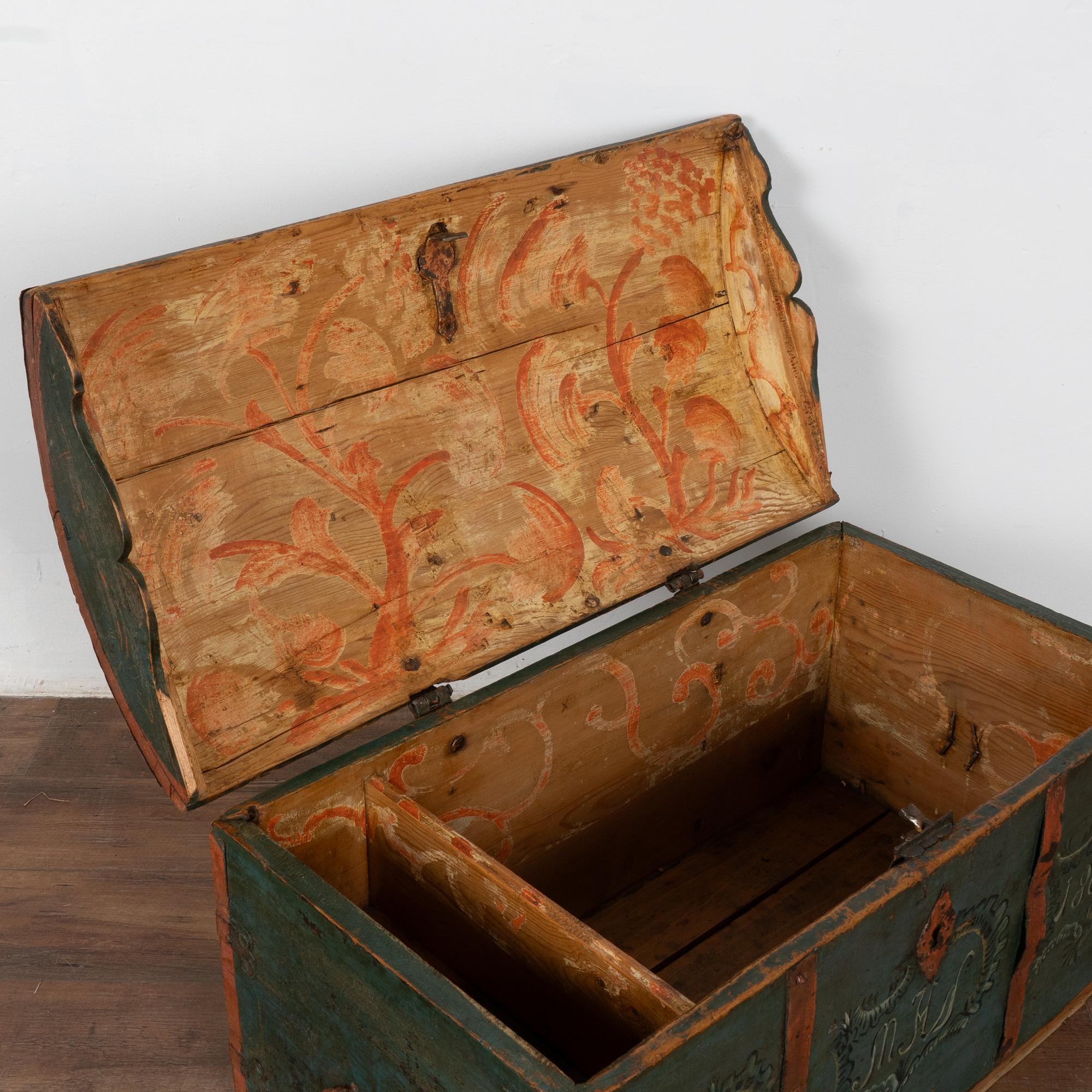 Wrought Iron Original Blue Painted Swedish Dome Top Trunk dated 1802 For Sale