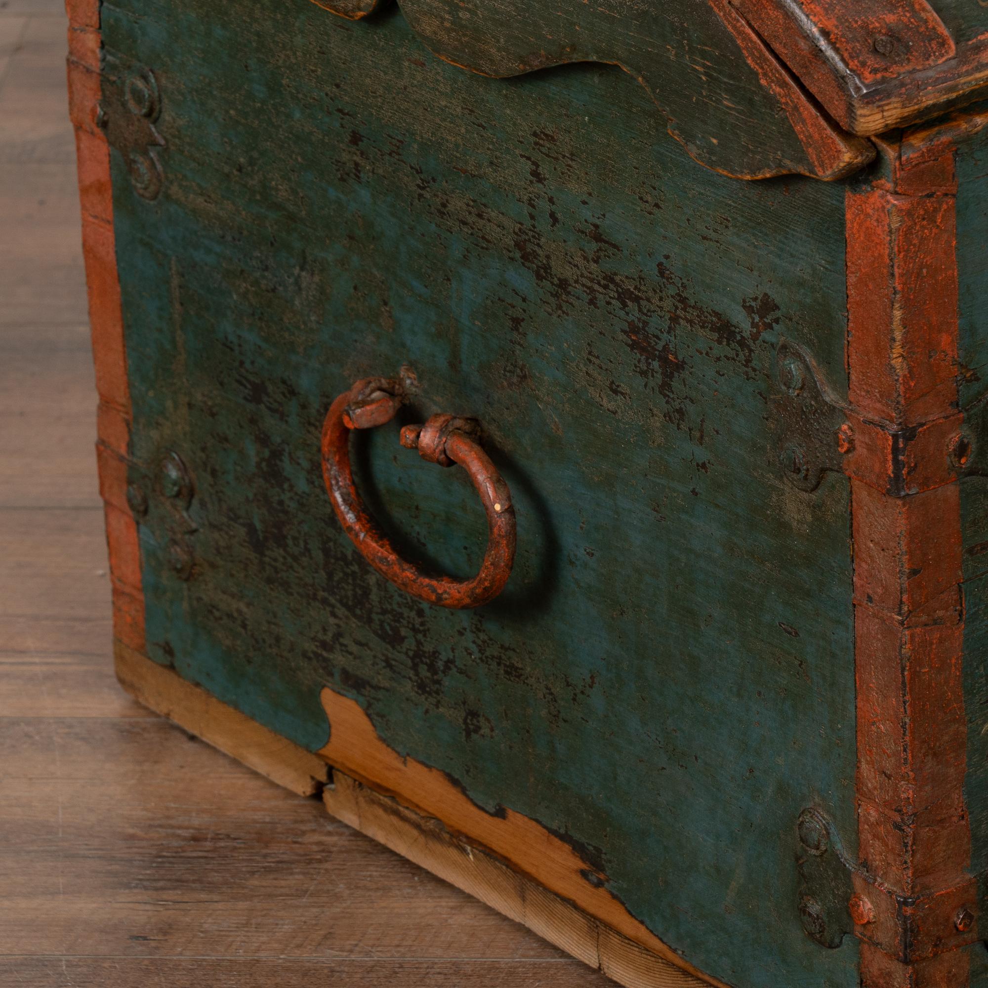 Original Blue Painted Swedish Dome Top Trunk dated 1802 For Sale 2