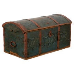 Antique Original Blue Painted Swedish Dome Top Trunk dated 1802