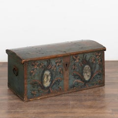 Original Blue Painted Swedish Dome Top Trunk dated 1820