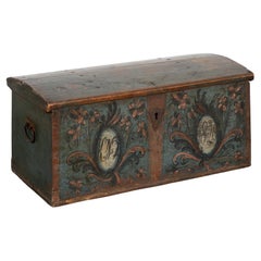 Original Blue Painted Swedish Dome Top Trunk dated 1820