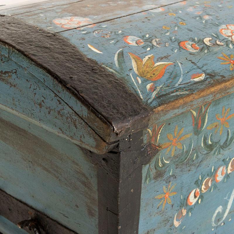 Original Blue Painted Swedish Dome Top Trunk Dated 1835 5