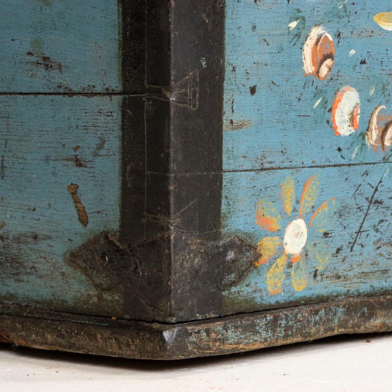 Original Blue Painted Swedish Dome Top Trunk Dated 1835 6