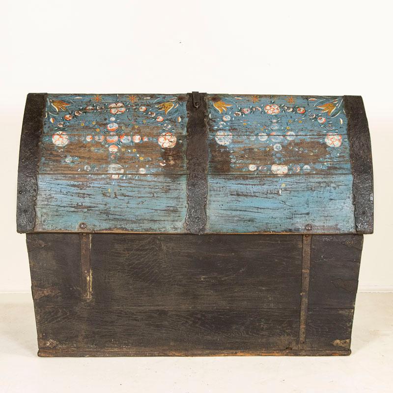 Original Blue Painted Swedish Dome Top Trunk Dated 1835 7