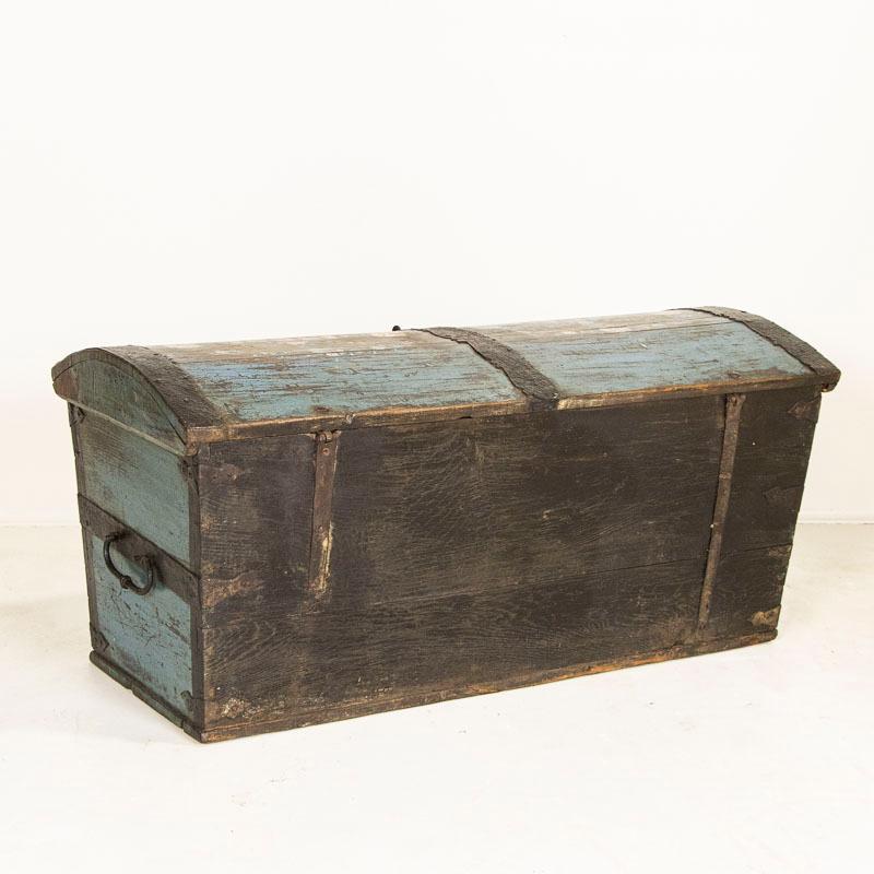 Original Blue Painted Swedish Dome Top Trunk Dated 1835 1