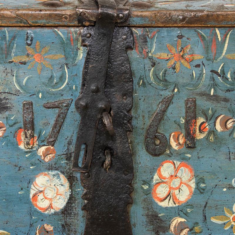Original Blue Painted Swedish Dome Top Trunk Dated 1835 2