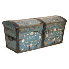 Original Blue Painted Swedish Dome Top Trunk Dated 1835