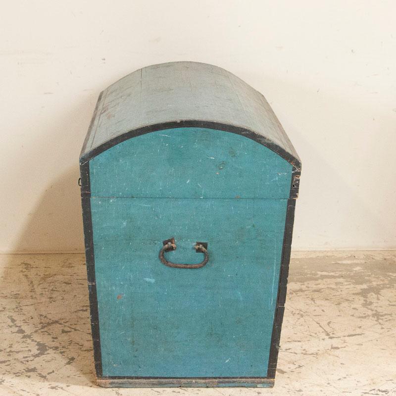 Wood Original Blue Painted Swedish Dome Top Trunk, Dated 1838