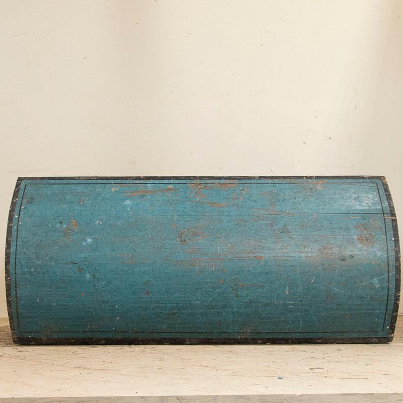 Original Blue Painted Swedish Dome Top Trunk, Dated 1838 3