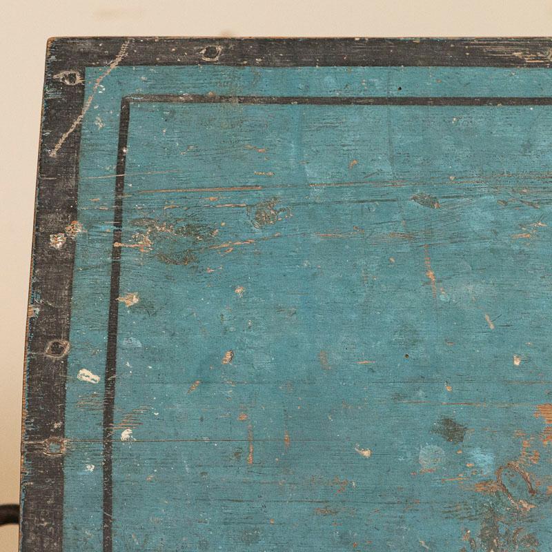 Original Blue Painted Swedish Dome Top Trunk, Dated 1838 4