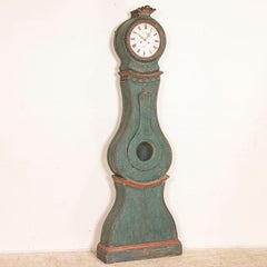 Original Blue Painted Swedish Mora Grandfather Clock