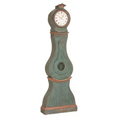 Original Blue Painted Swedish Mora Grandfather Clock