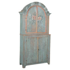 Used Original Blue Painted Swedish Pine Cabinet, circa 1790-1810