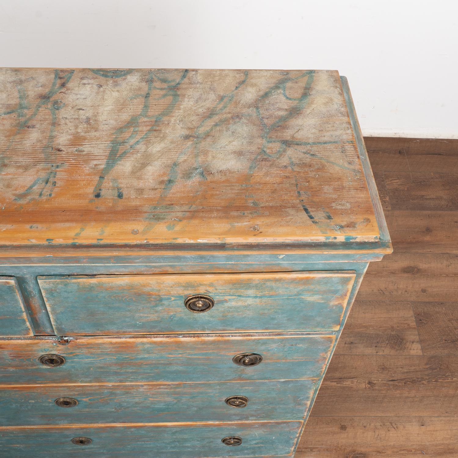 Original Blue Painted Swedish Pine Chest of drawers, circa 1800-20 1