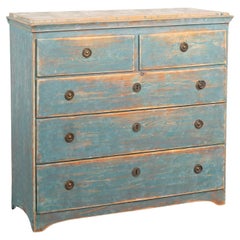 Original Blue Painted Swedish Pine Chest of drawers, circa 1800-20