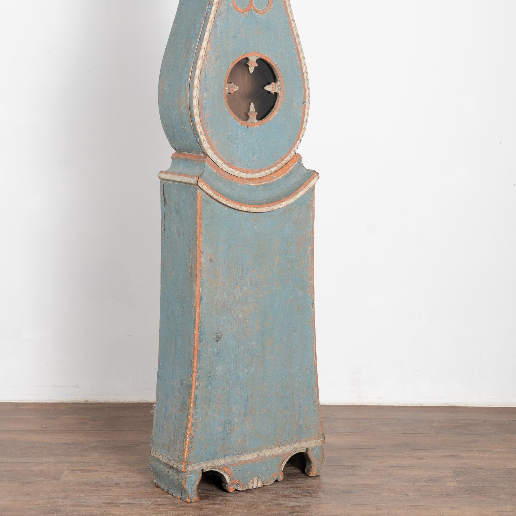 Original Blue Painted Tall Swedish Mora Grandfather Clock, circa 1820-40 For Sale 4