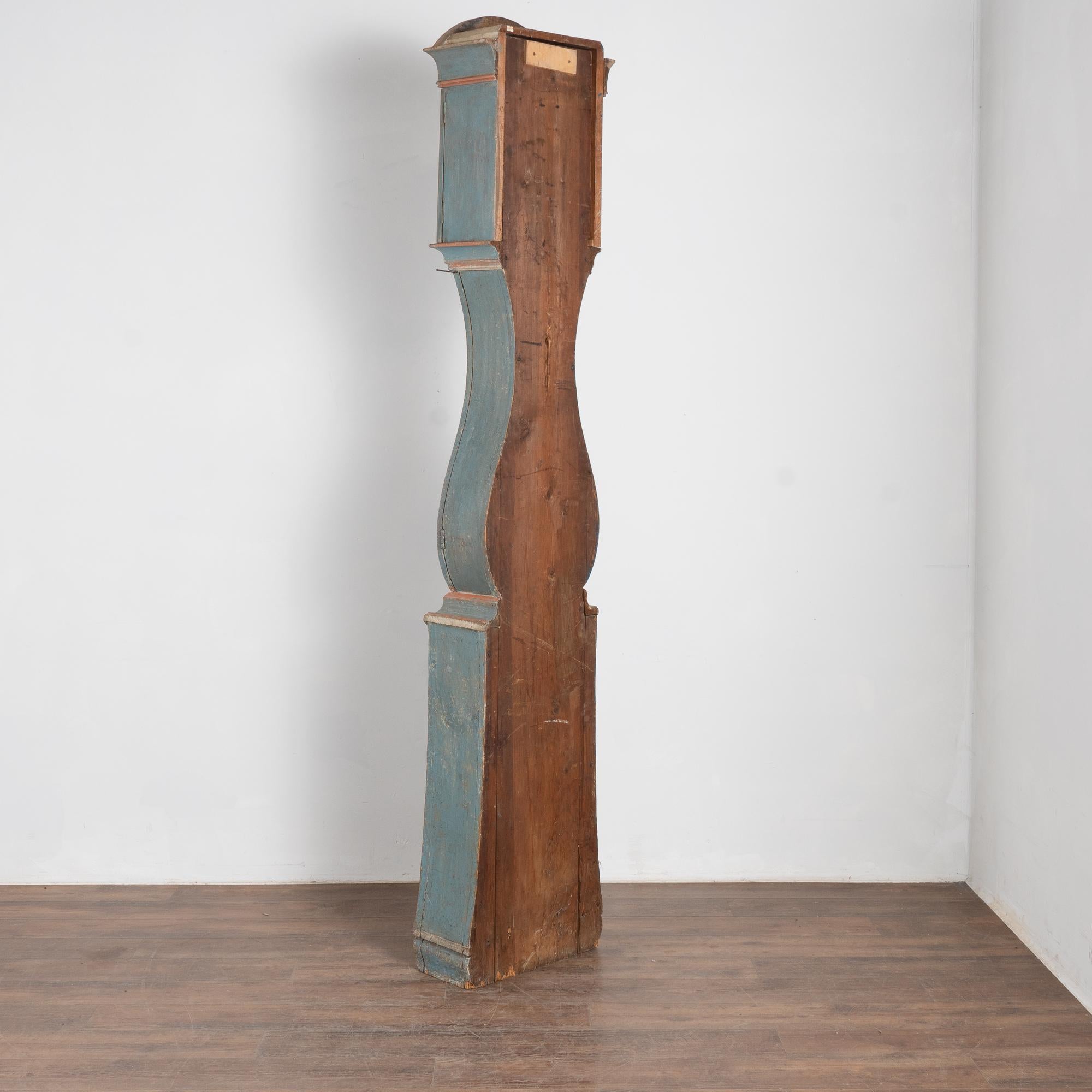 Original Blue Painted Tall Swedish Mora Grandfather Clock, circa 1820-40 For Sale 5
