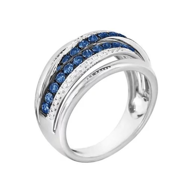 Modern Original Blue Sapphire Diamond Elegant White Gold Ring for Her For Sale