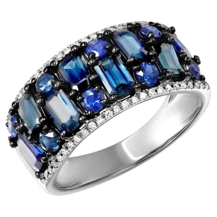 Bague d'origine en or blanc élégante avec saphir bleu et diamants pour elle