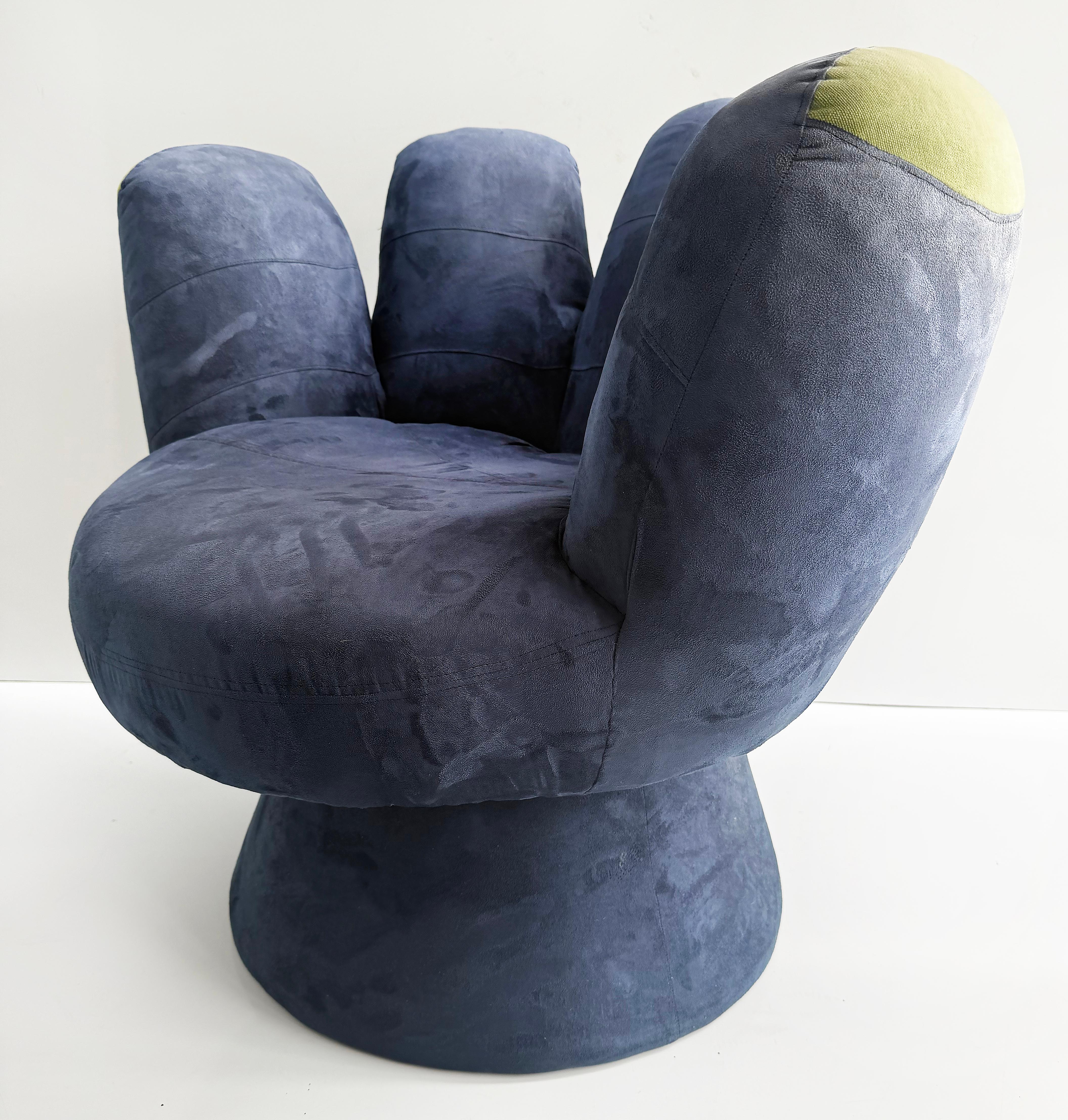 Original Blue Vintage Ballpark Upholstered Hand Lounge Chair In Good Condition For Sale In Miami, FL