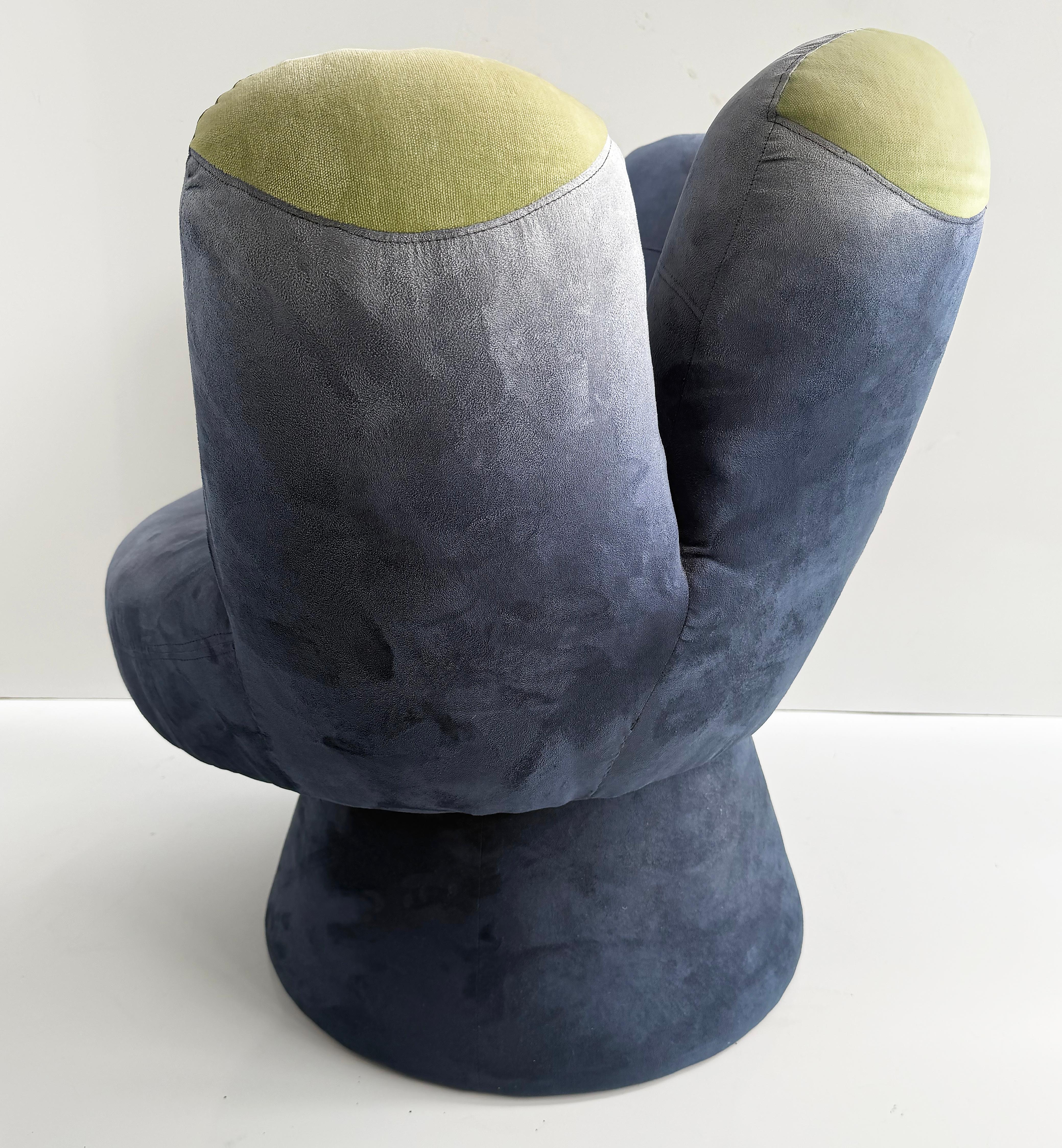 Fabric Original Blue Vintage Ballpark Upholstered Hand Lounge Chair For Sale