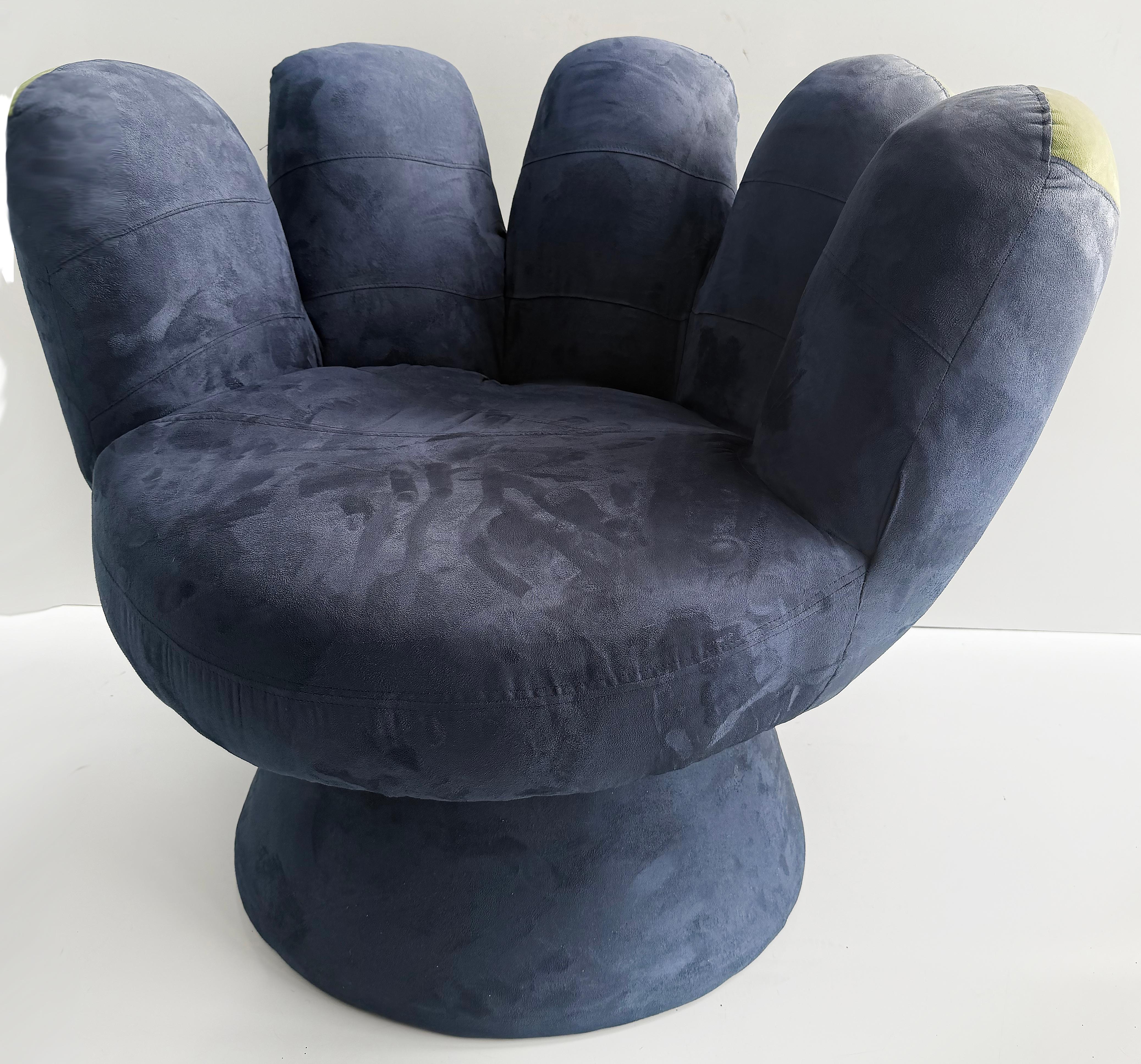 Original Blue Vintage Ballpark Upholstered Hand Lounge Chair For Sale 3