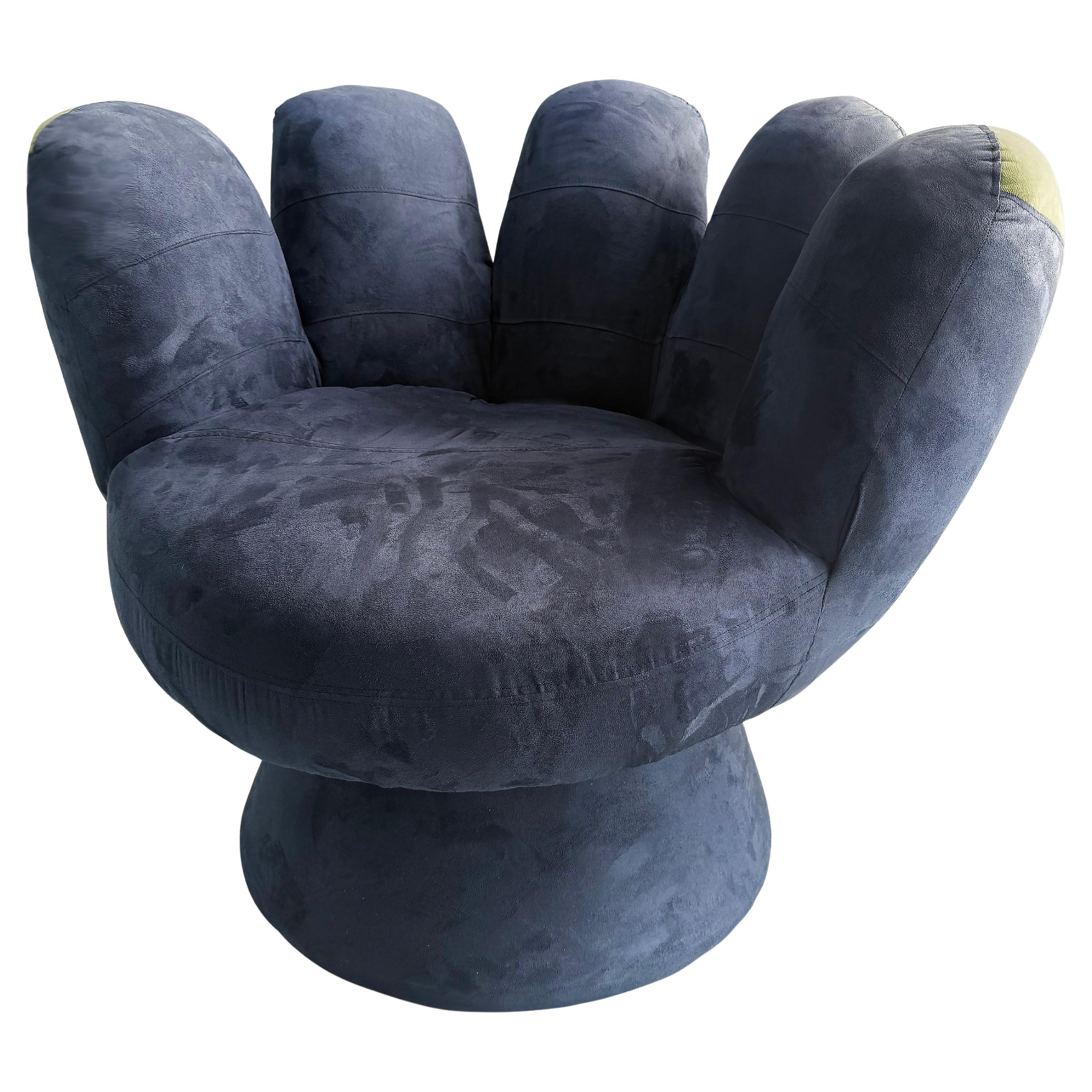 Original Blue Vintage Ballpark Upholstered Hand Lounge Chair For Sale