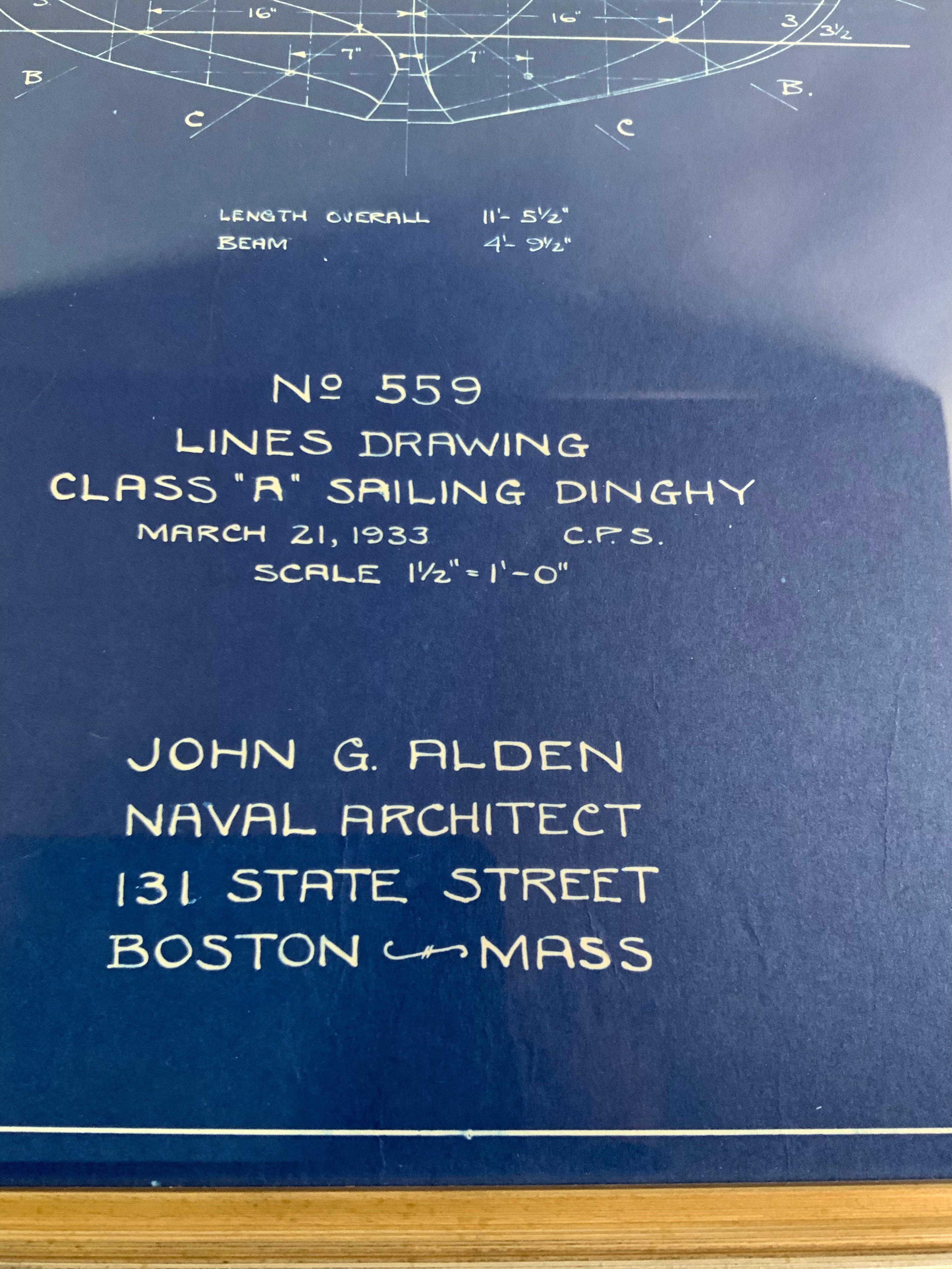 Milieu du XXe siècle Blueprint original de la Dingy Burp pour le bateau à voile par John Alden en vente