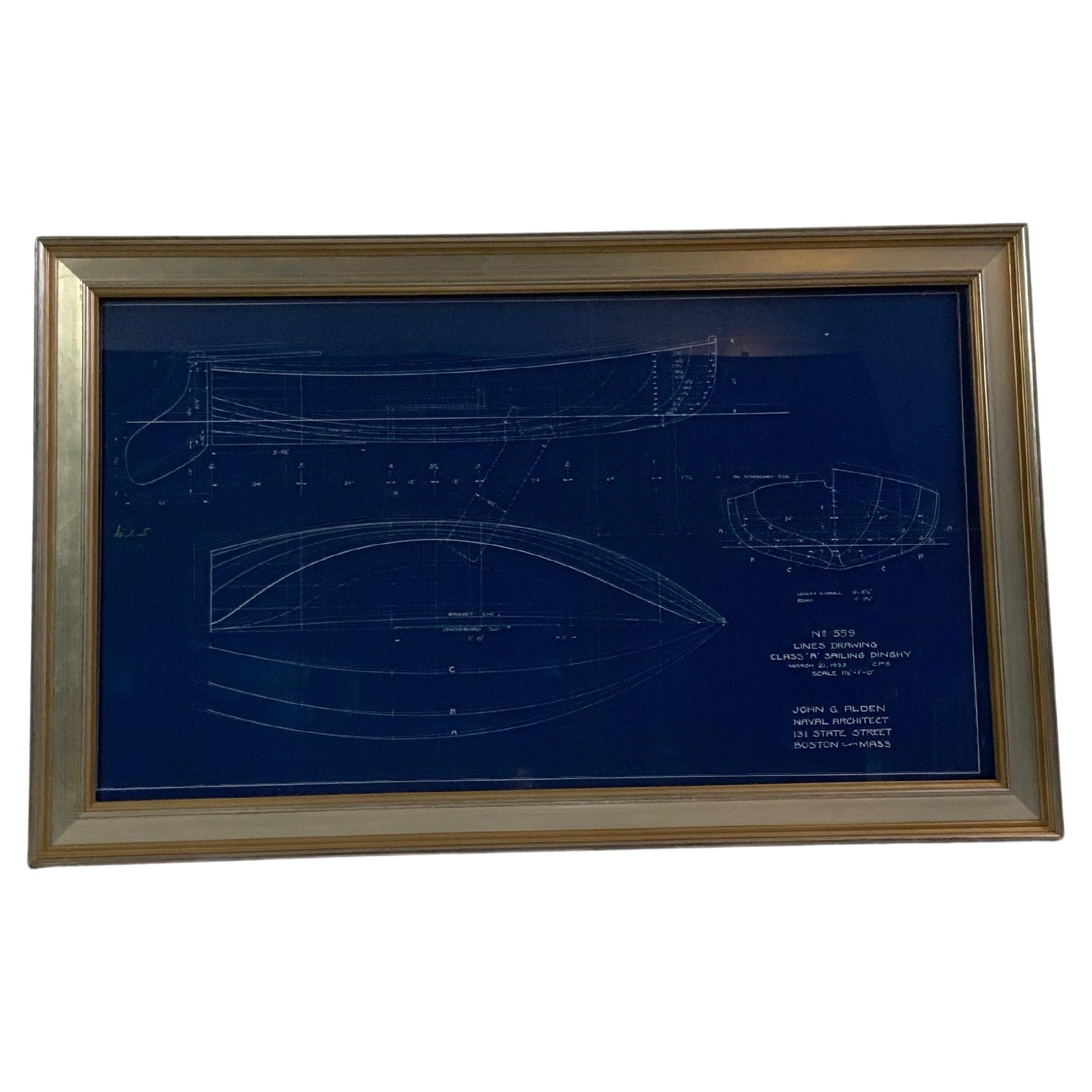 Original Blaudruck für die Segelhütte Dingy Burp von John Alden