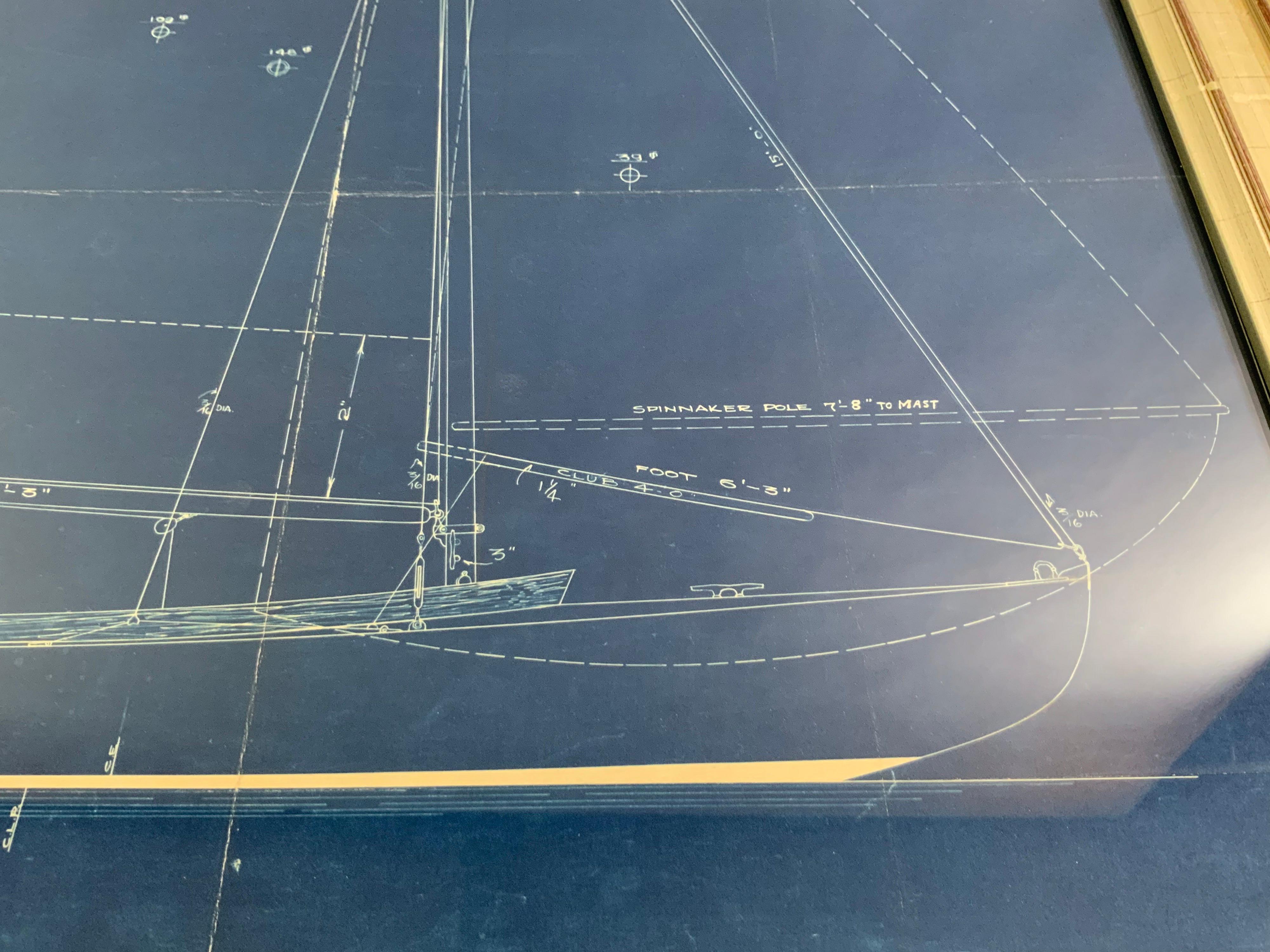 Early 20th Century Original Blueprint of a Keel Racing Knockabout by John Alden 'No. 423'