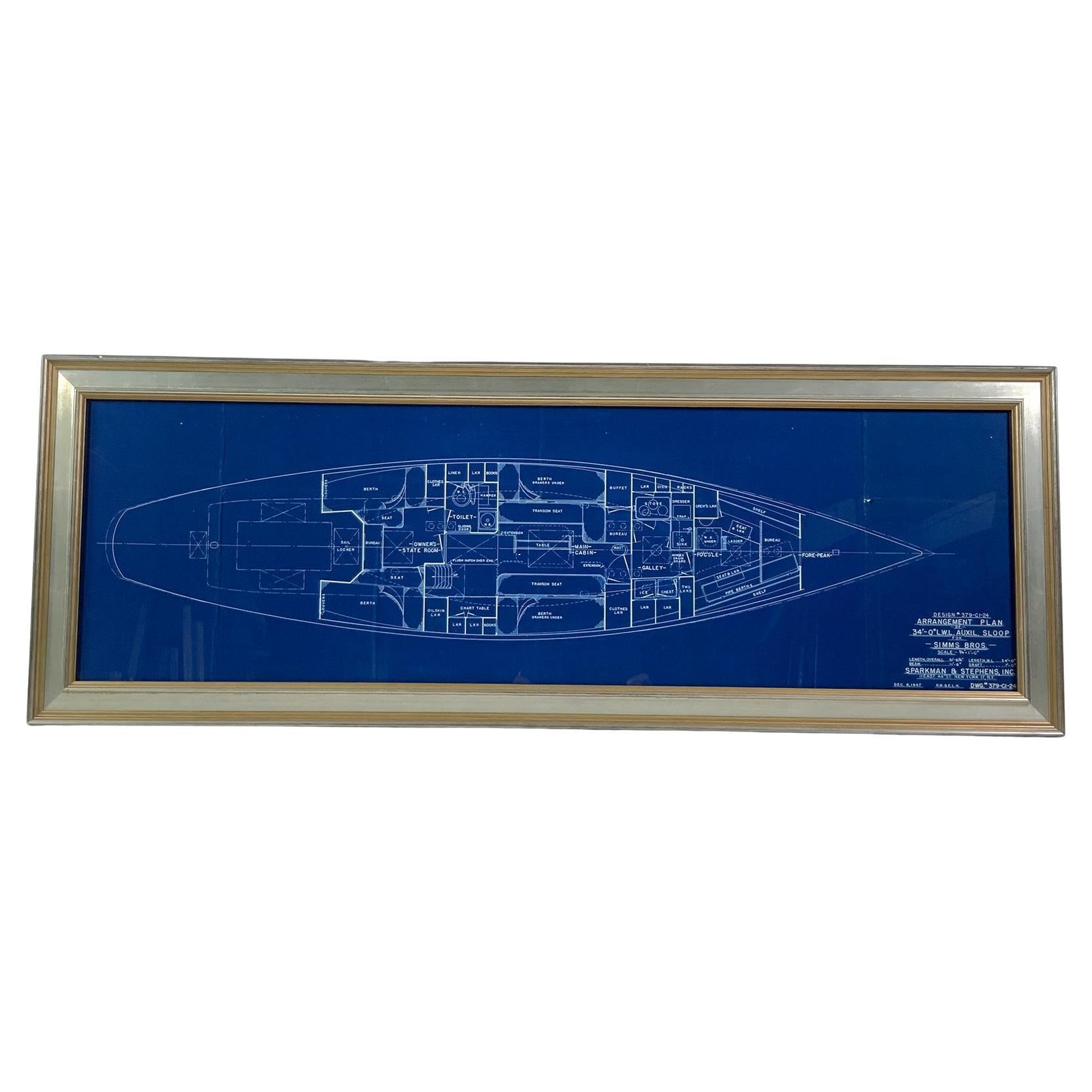 Original Blueprint Of Yacht Venture III (Breprint original du yacht) par Olin Stevens en vente