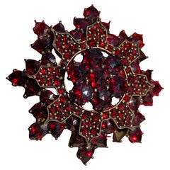 Original Bohemian Garnet Brooch 1860-1890 Tombak Czech Republic Carbuncle Stone