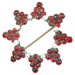 Antique Original Bohemian Garnet Brooche 1860-1890 Tombak Czech Republic Carbuncle Stone