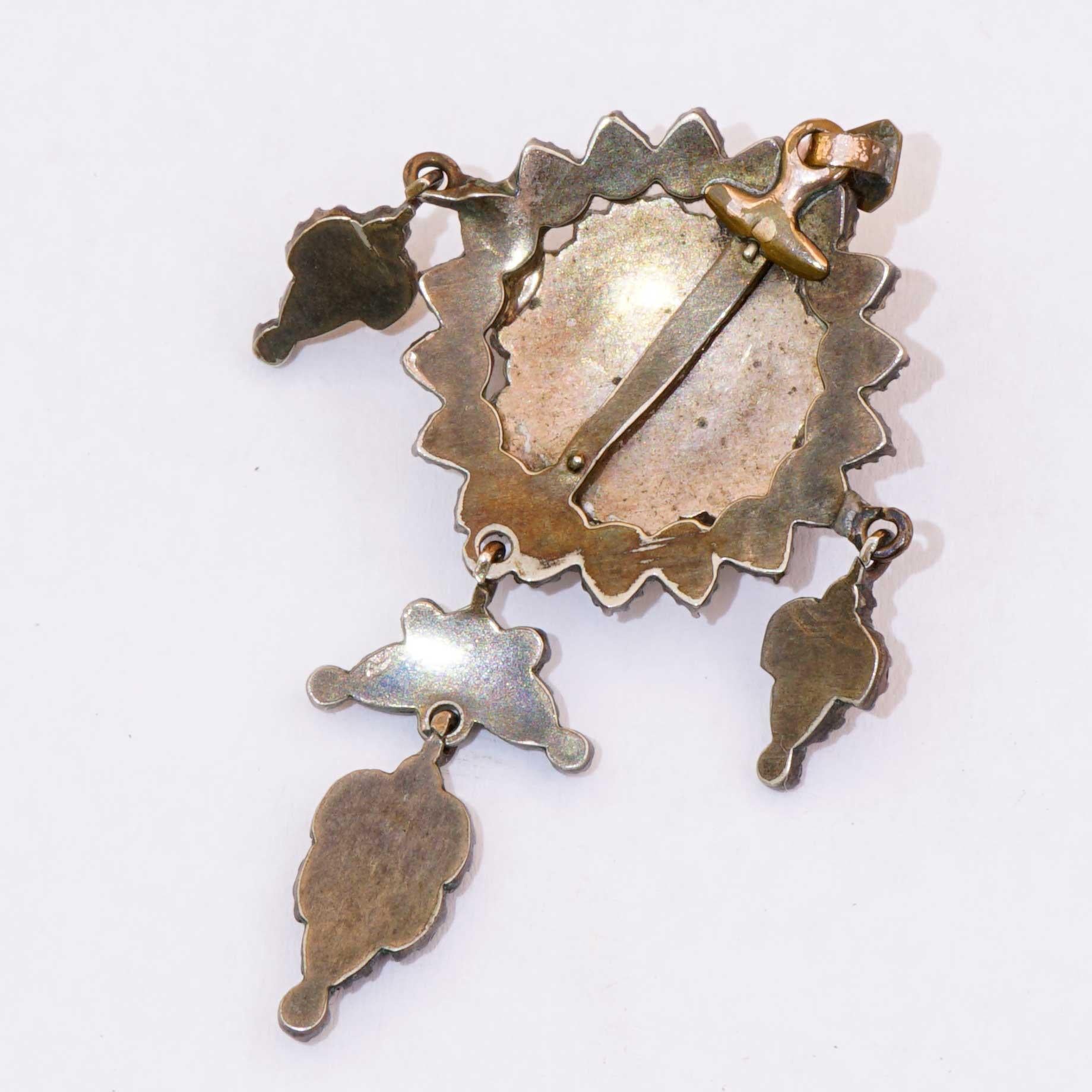 Victorian Original Bohemian Garnet Pendant 1860-1890 Tombak Czech Republic Carbuncle Stone For Sale
