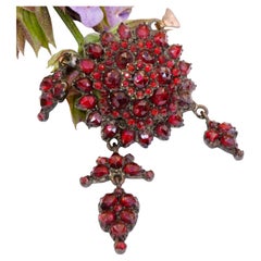 Antique Original Bohemian Garnet Pendant 1860-1890 Tombak Czech Republic Carbuncle Stone