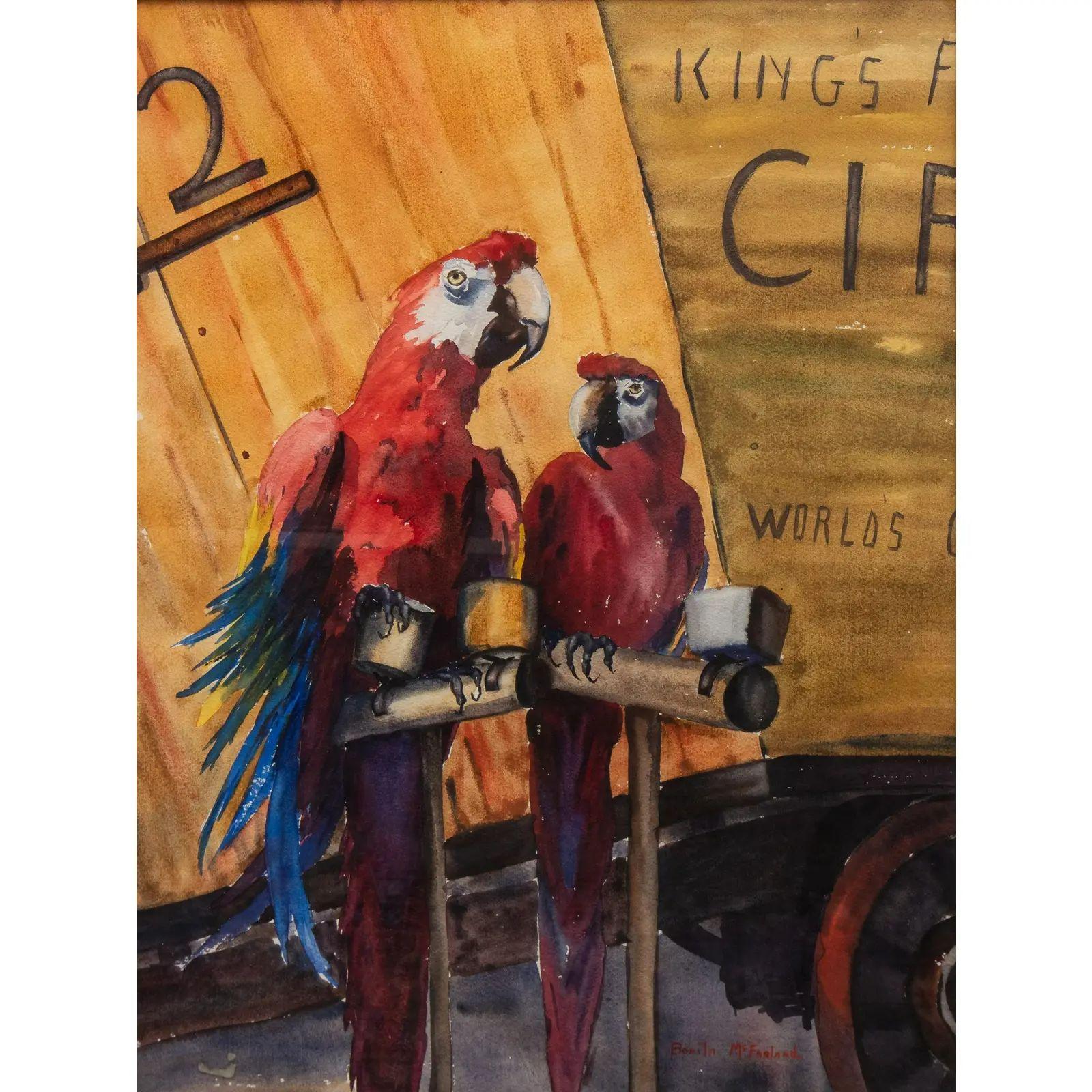 Original Bonita McFarland Watercolor of Scarlet Macaw Parrots Painting