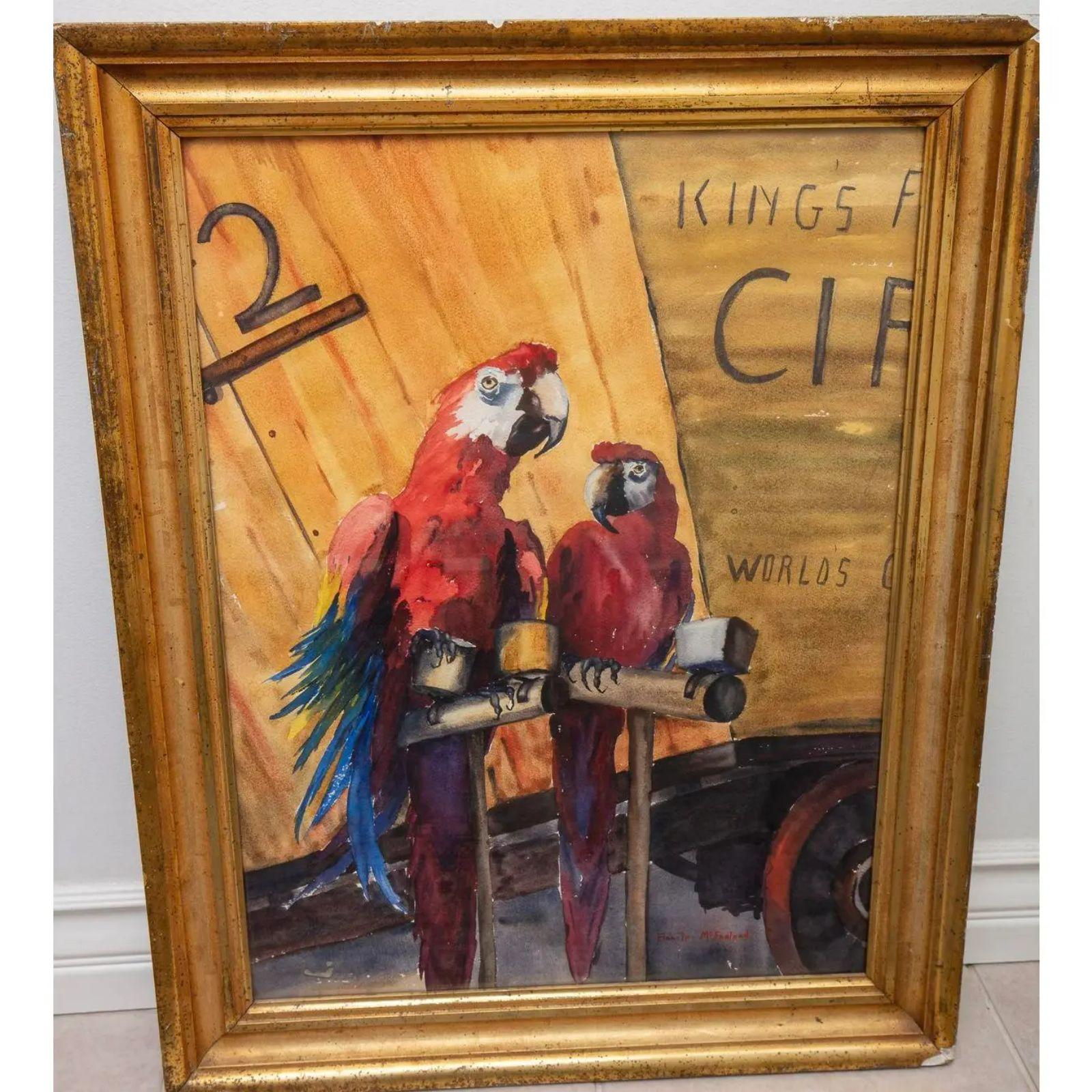 Original Bonita McFarland Watercolor of Scarlet Macaw Parrots Painting