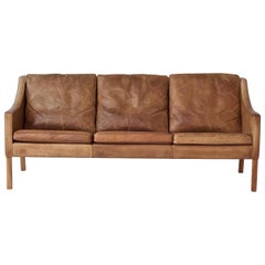 Original Borge Mogensen 2209 Sofa in Patinated Tan Leather, Denmark, 1960s-1970s