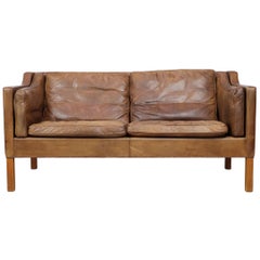 Original Borge Mogensen 2212 Sofa in Patinated Leather, Denmark, 1960s-1970s