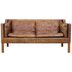 Original Borge Mogensen 2212 Sofa in Patinated Leather, Denmark, 1960s-1970s