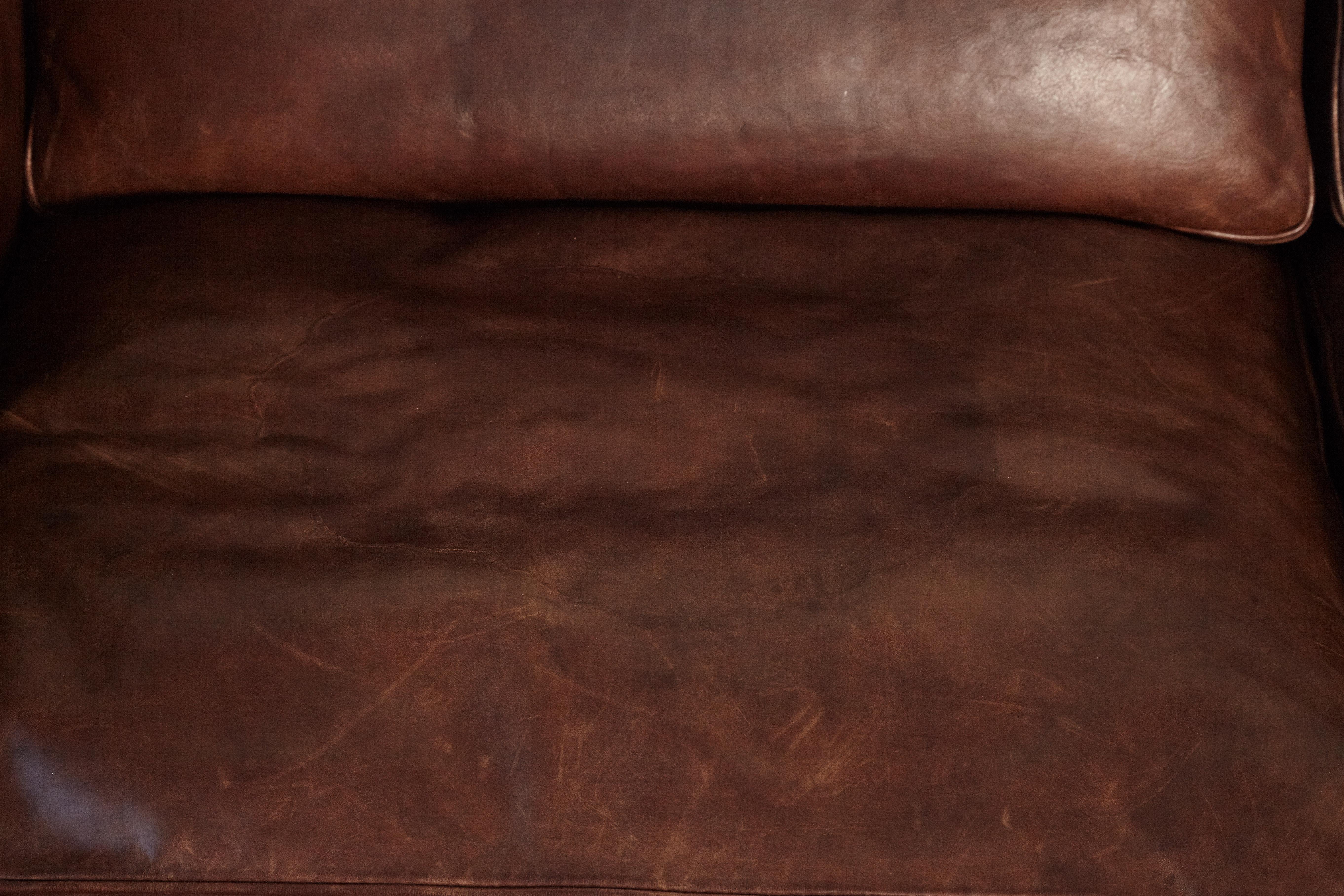 Original Borge Mogensen 2213 Sofa in Patinated Leather, Denmark, 1960s-1970s 7