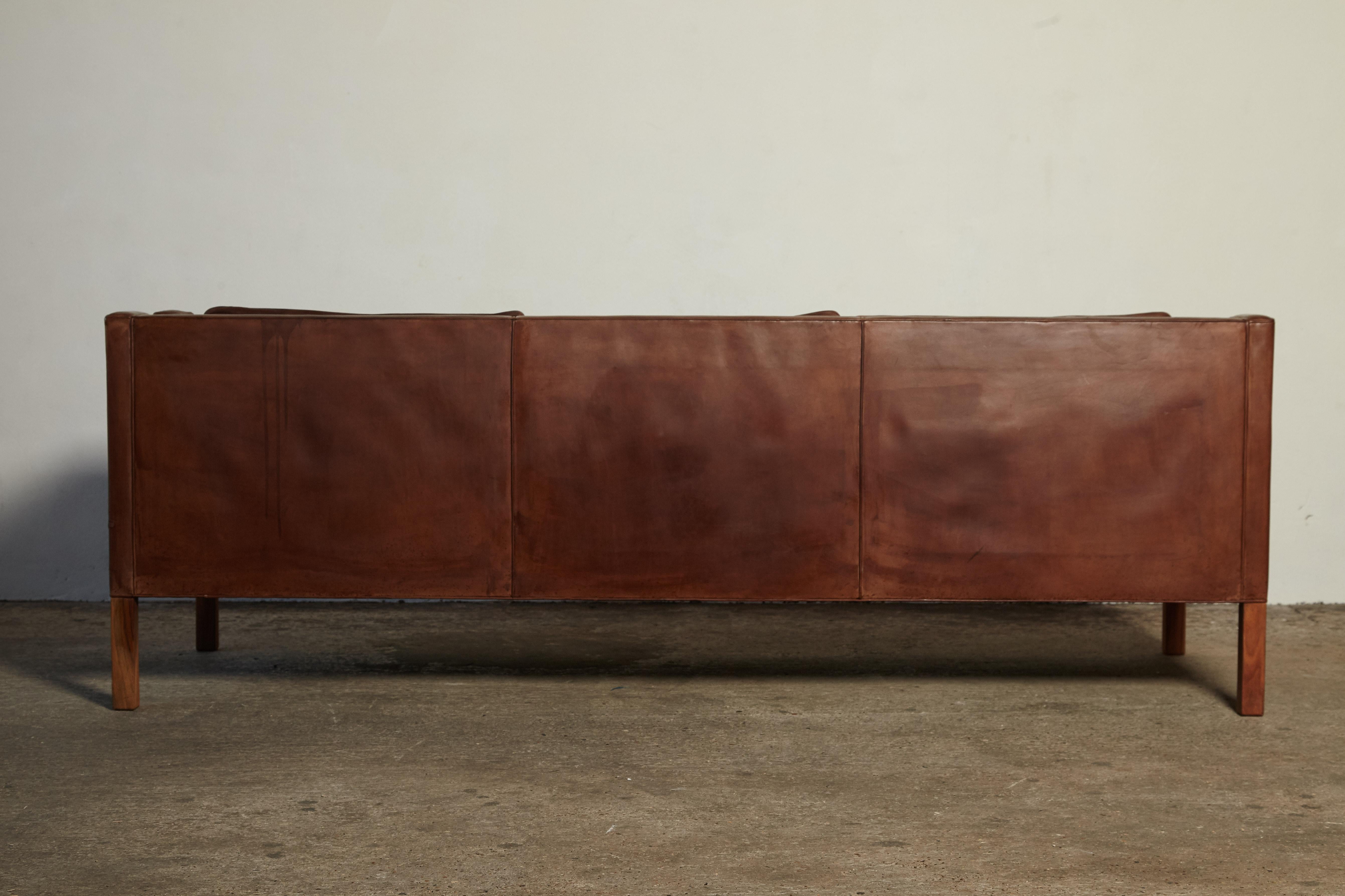 Original Borge Mogensen 2213 Sofa in Patinated Leather, Denmark, 1960s-1970s 1