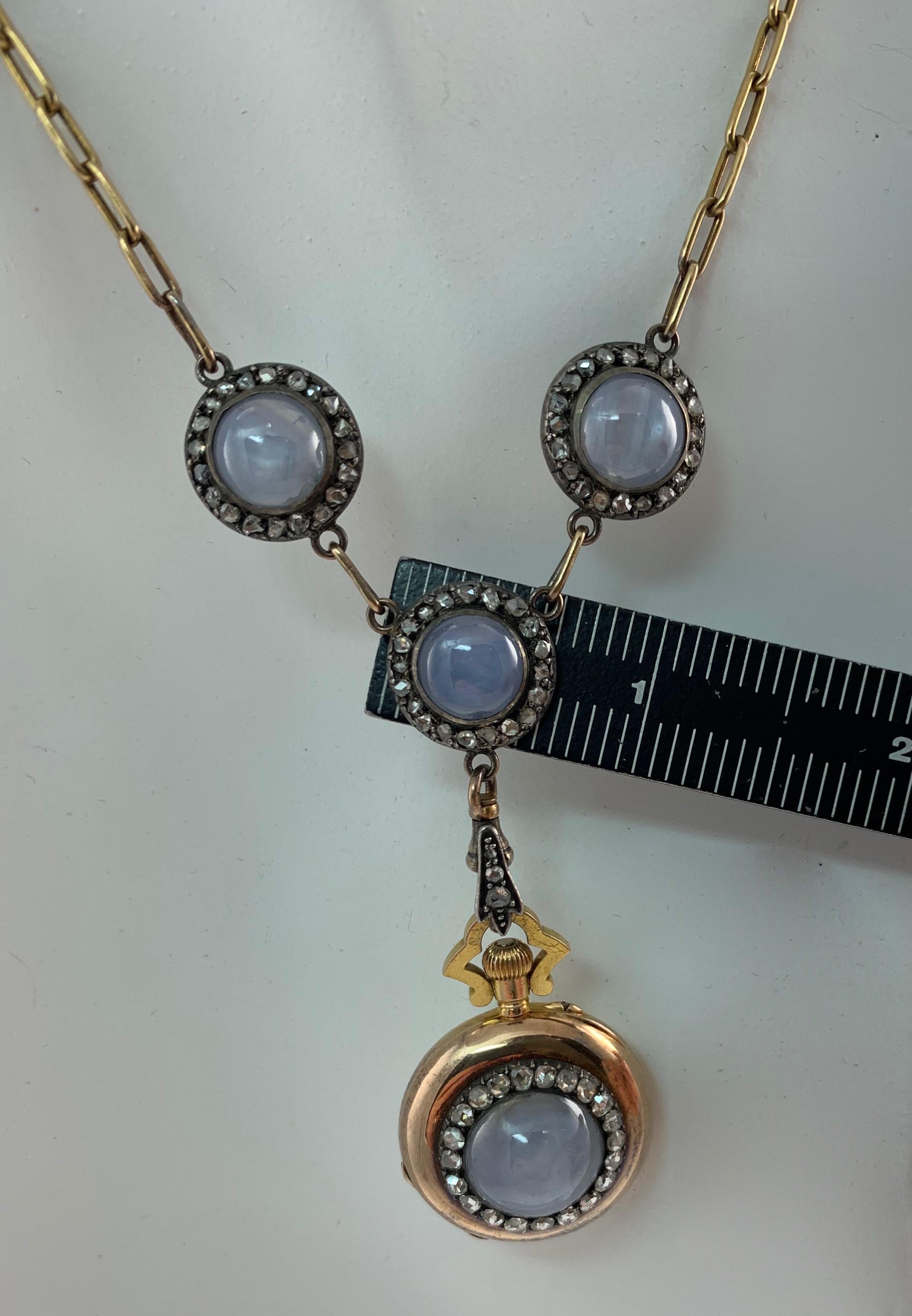 Original Boucheron Star Sapphire and Diamond Gold Necklace circa 1900 with Clock For Sale 2