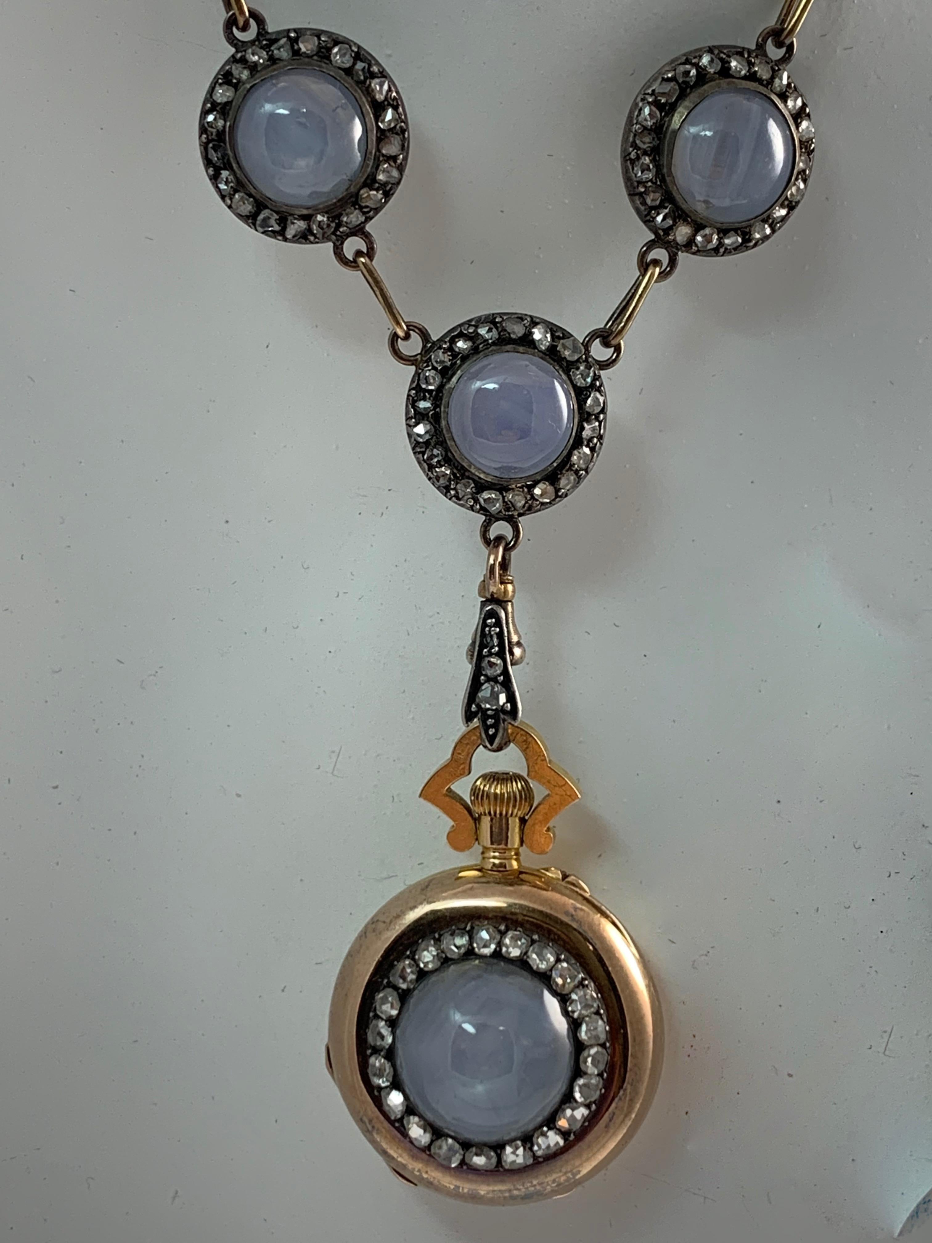 Original Boucheron Star Sapphire and Diamond Gold Necklace circa 1900 with Clock For Sale 4