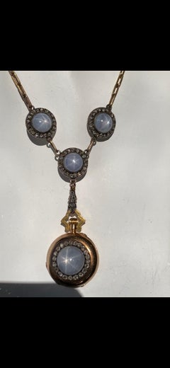 Original Boucheron Star Sapphire and Diamond Gold Necklace circa 1900 with Clock
