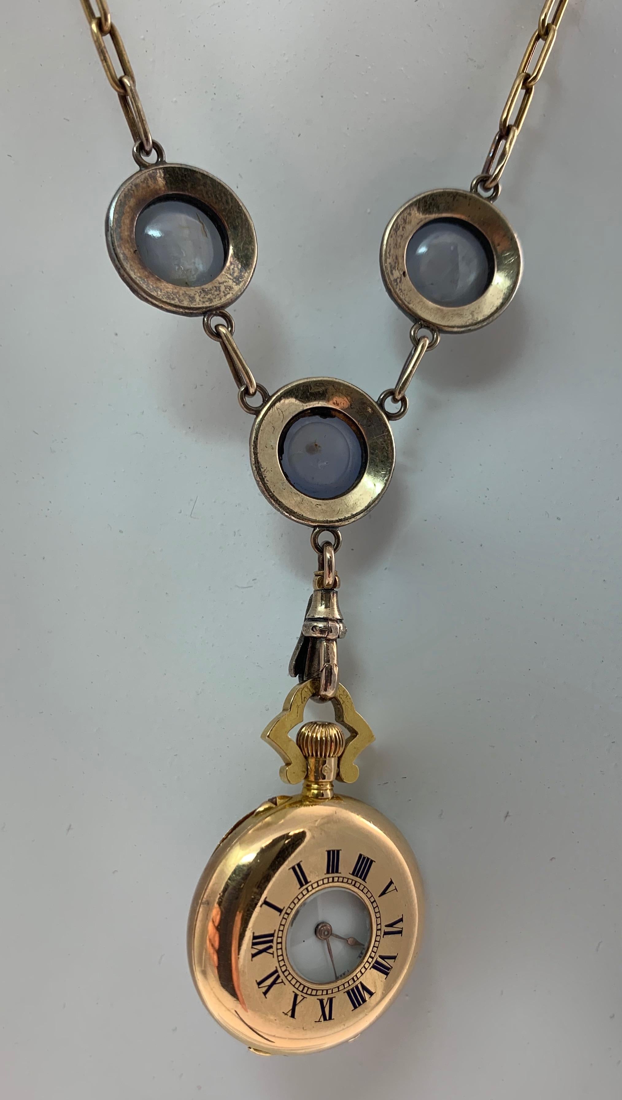 Edwardian Original Boucheron Star Sapphire and Diamond Gold Necklace circa 1900 with Clock For Sale