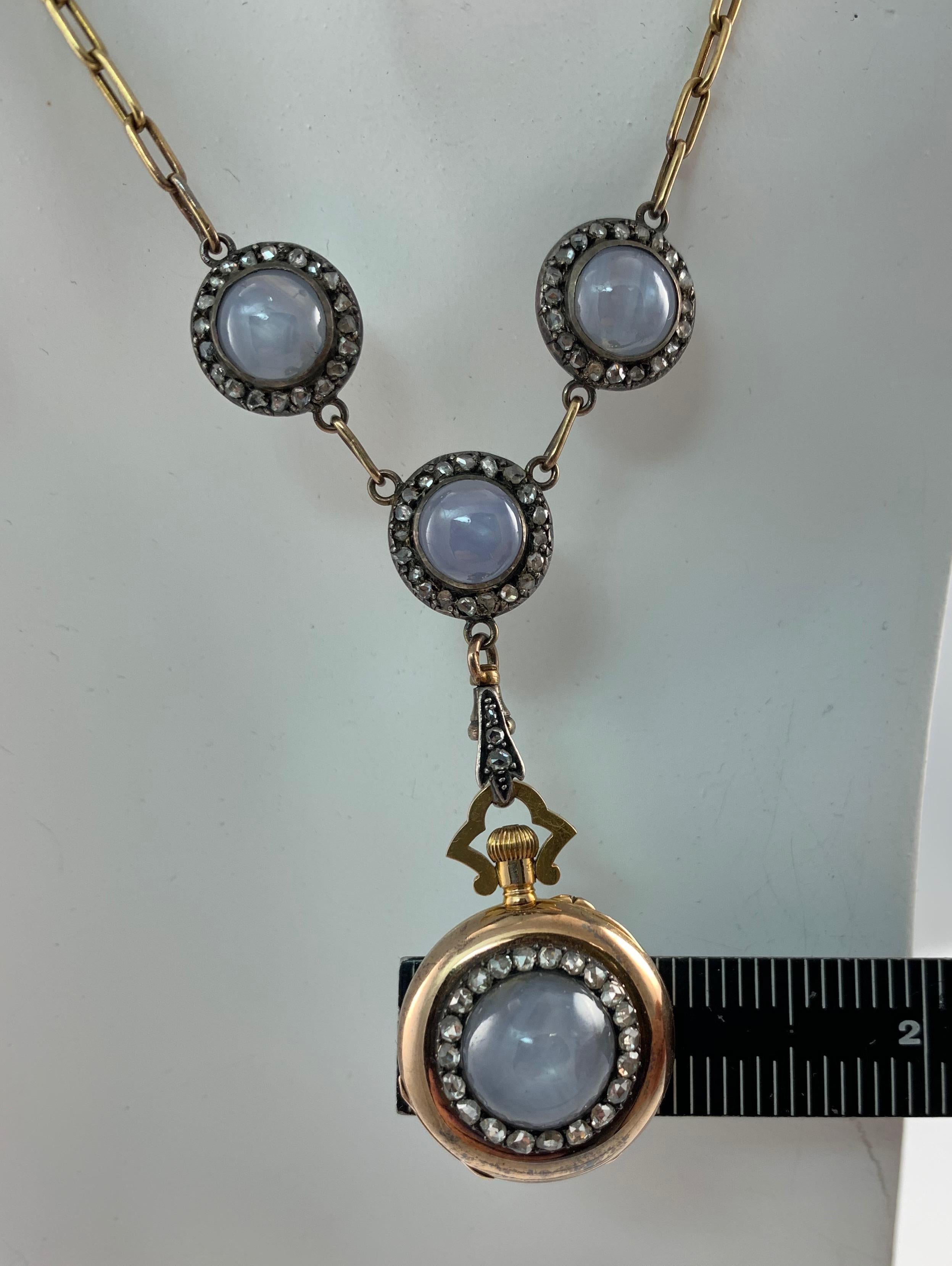 Original Boucheron Star Sapphire and Diamond Gold Necklace circa 1900 with Clock For Sale 1