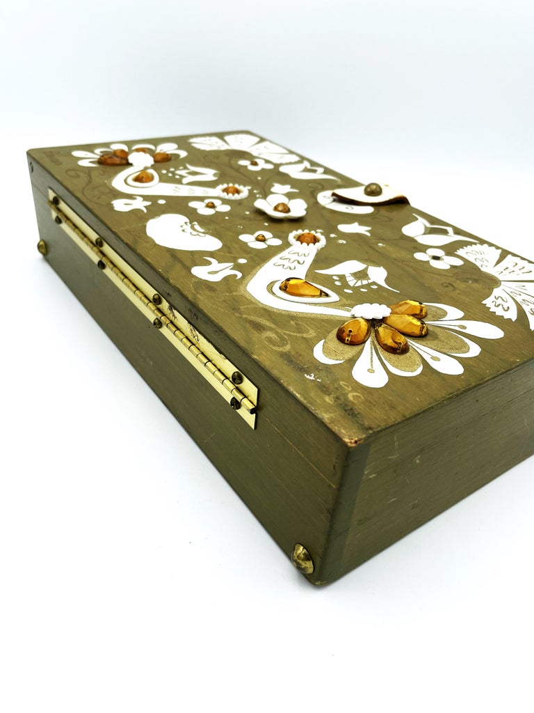 Original Box Bag by Collins of Texas made of mahagony handdecorated